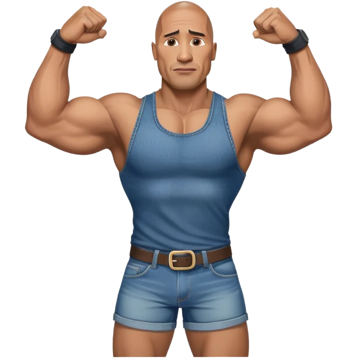 Dwayne the rock Johnson flexing in denim short shorts emoji
