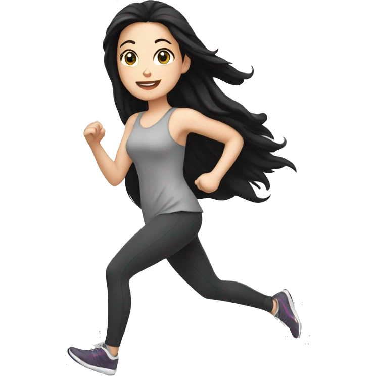 A white girl with black hair running emoji