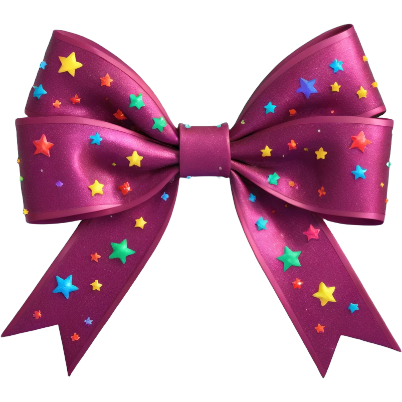 sparkly burgundy bow with stars, iridescent rainbow highlights, no gold outline emoji