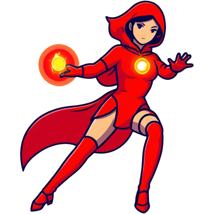woman in red costume with glowing red magic powers emoji