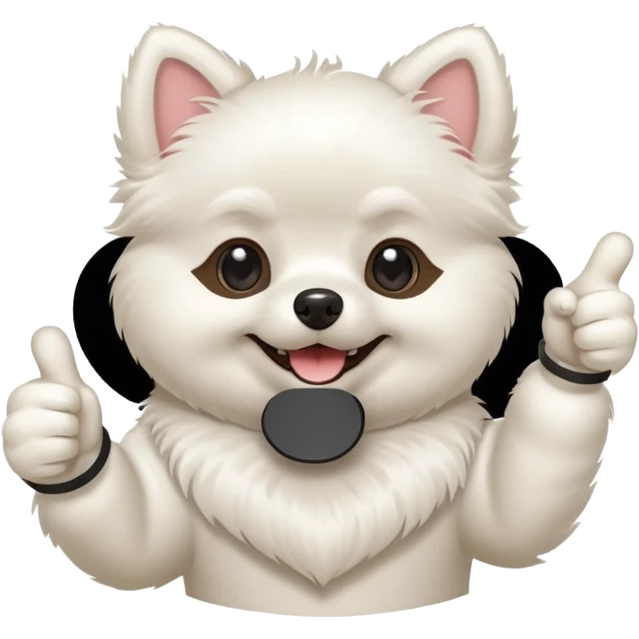 a white Pomeranian dog doing a thumbs up emoji