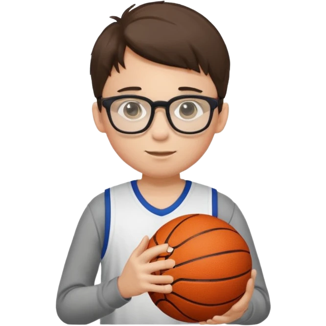 a boy with a glasees with a basketball ball on the hand emoji