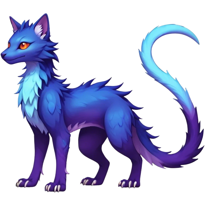 Kawaii dark colorful edgy fantasy ethereal feline-vernid-sergal-fursona animal creature with a tufted tail full body emoji