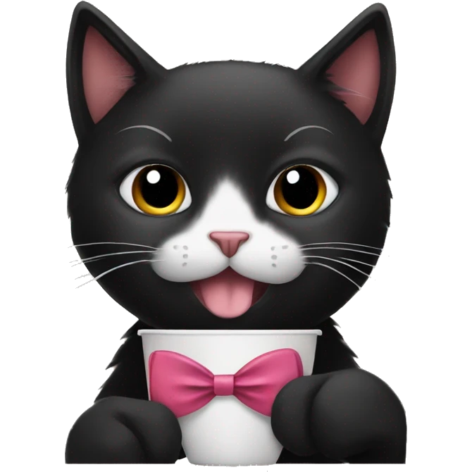 cute black cat with bow tie drinking coffee emoji
