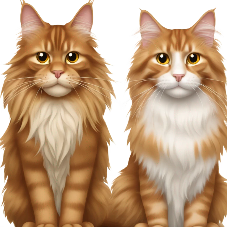 Brown maine coon cat with orange main coon cat emoji