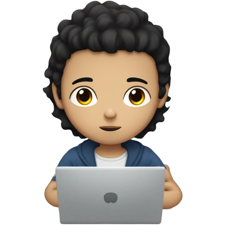 Boy with black hair and black eyes and light skin looking at the computer emoji