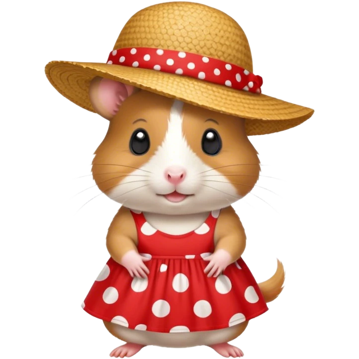 hamster with a straw hat and red and white polka dot dres emoji