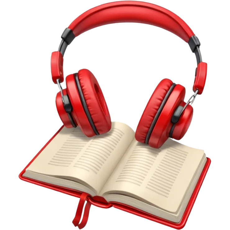 Red headphones laying on a closed red book emoji emoji