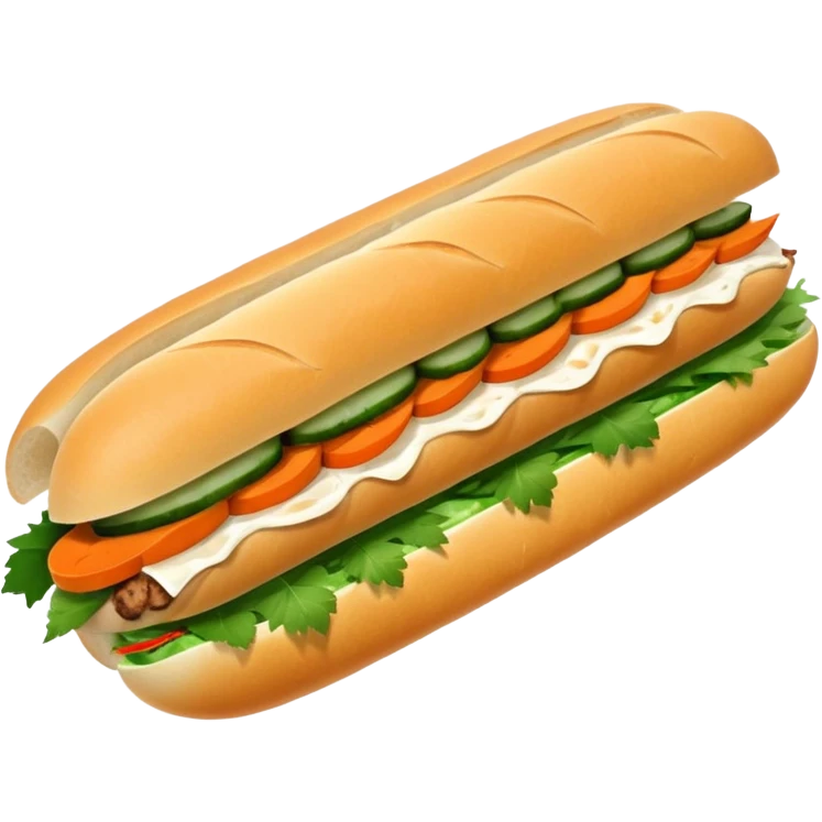 traditional banh mi with char grilled pork emoji 


    Very crusty baguette

    Mayo 

    Pickled carrot 

    Cucumber, coriander/cilantro, green onion, chilli 
 emoji