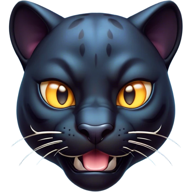Cinematic Comical Panther Portrait Emoji, Head tilted dramatically with an exaggeratedly shocked expression, featuring a sleek, muscular body with wide, comically expressive eyes full of humorous disbelief, Simplified yet hilariously expressive features, highly detailed, glowing with a slightly sassy dark glow, high shine, dramatic yet playful, stylized with an air of quirky feline attitude, soft glowing outline, capturing the essence of a meme-worthy panther that looks ready to side-eye its way into viral fame! emoji