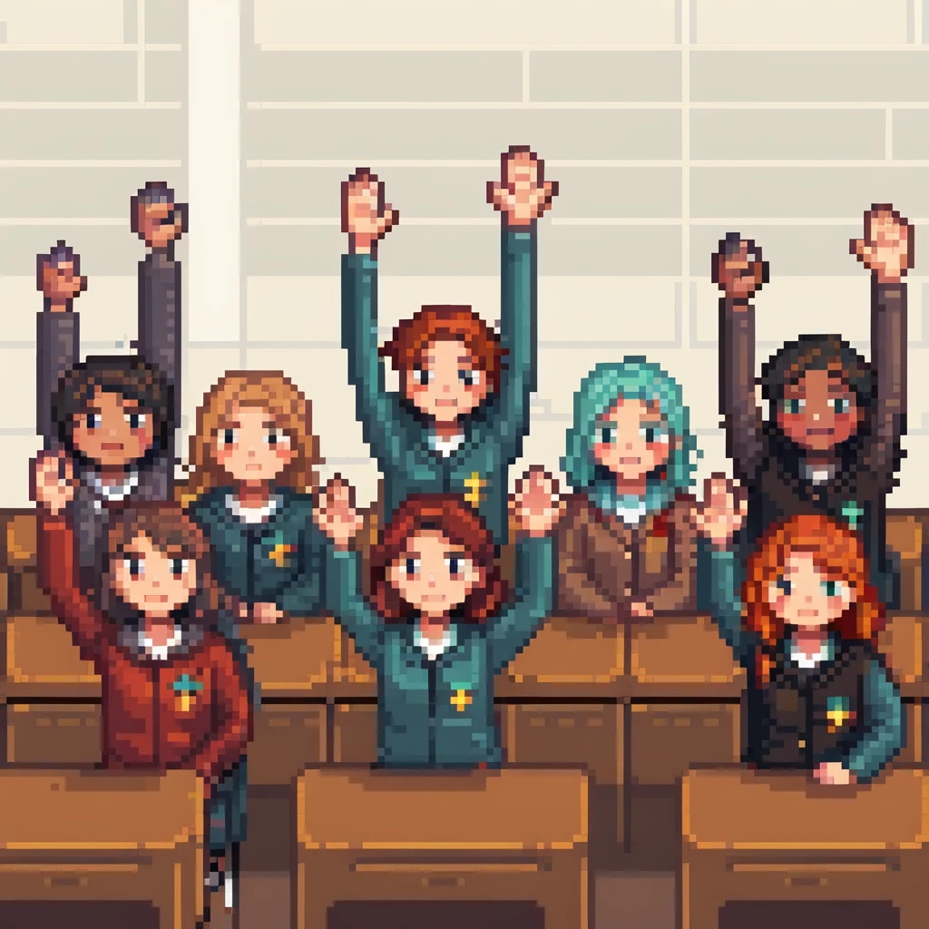 students raising hands emoji