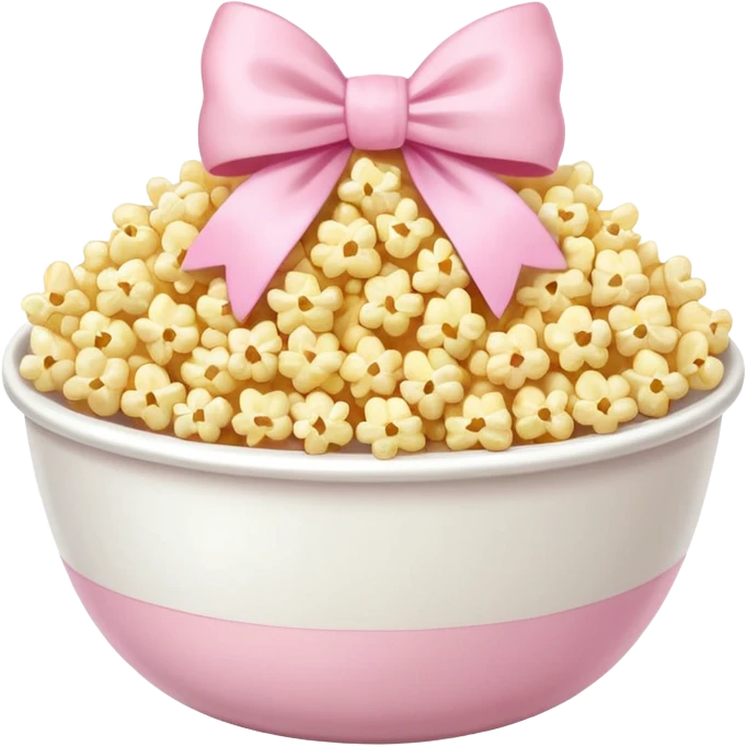 popcorn soft texture in white bowl with pink pastel bow not on top emoji