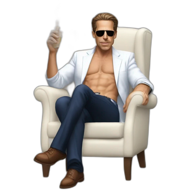 hunter biden wearing only a bikini sitting in a chair acting out the basic instinct scene (full body, apple ios17) smoking a glass pipe emoji