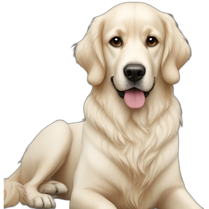 My girl sitting on a white golden retriver emoji