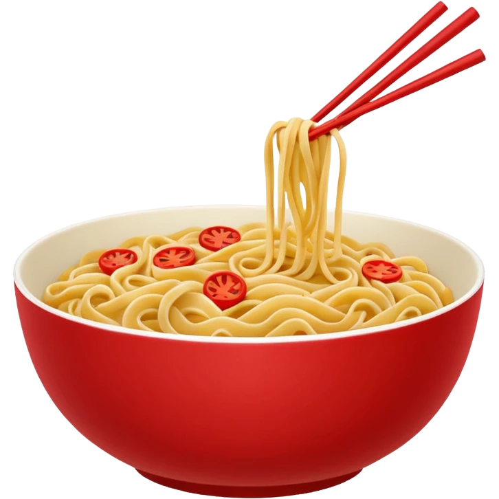 Chinese cuisine humanless avatar in bright emoji-style illustration. Noodles bowl, red and gold colors, simple shapes, flat design, bold and energetic. emoji