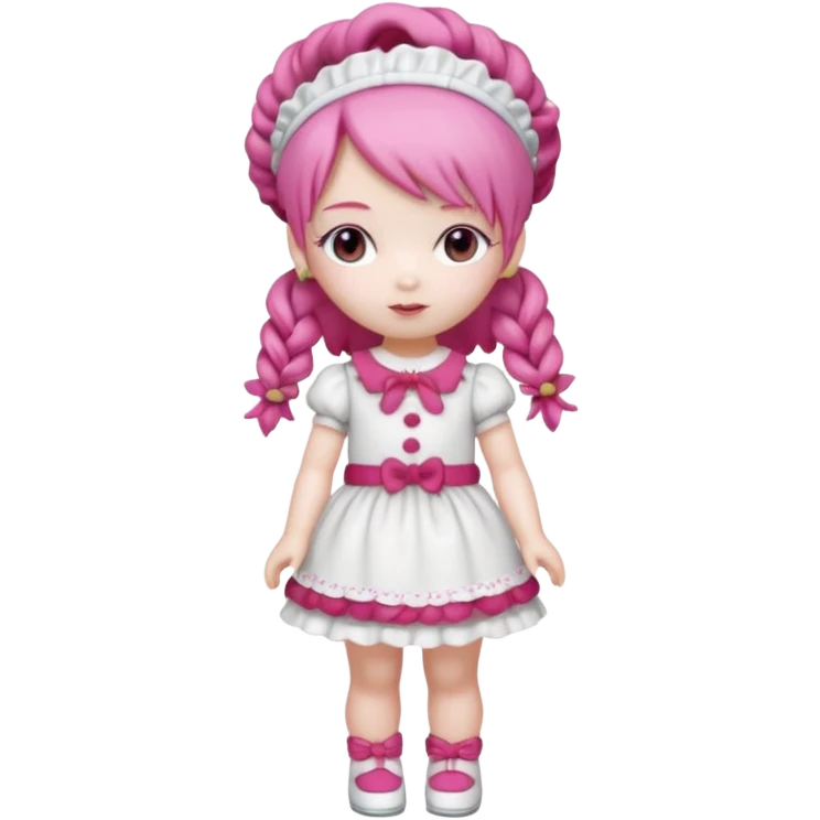 Isolated detaile illustration incredibly raspberry torte doll figurine full body with pink hair and a raspberry hairband emoji