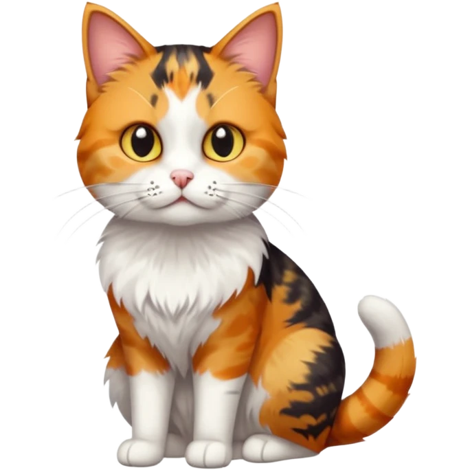full body colourful calico tabby cat with disproportioned head with an anxious face and white front legs emoji