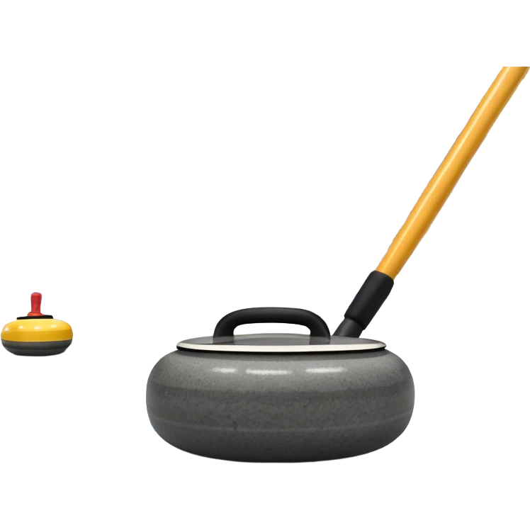 An icon showing a detailed close-up of a curling stone sliding across the ice, with a broom in motion beside it. The background features an indoor stadium with cheering spectators on the stands. Transparent background captures the strategy and focus of curling. emoji