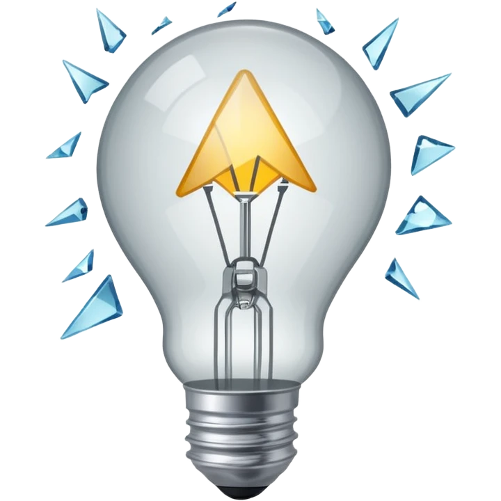broken lightbulb with shards of glass and exposed filament, clear and simple style emoji