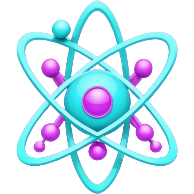 minimalistic atom, neon purple (#8B5CF6) and cyan (#00E0FF), representing Atom team creativity and innovation, clean tech design emoji