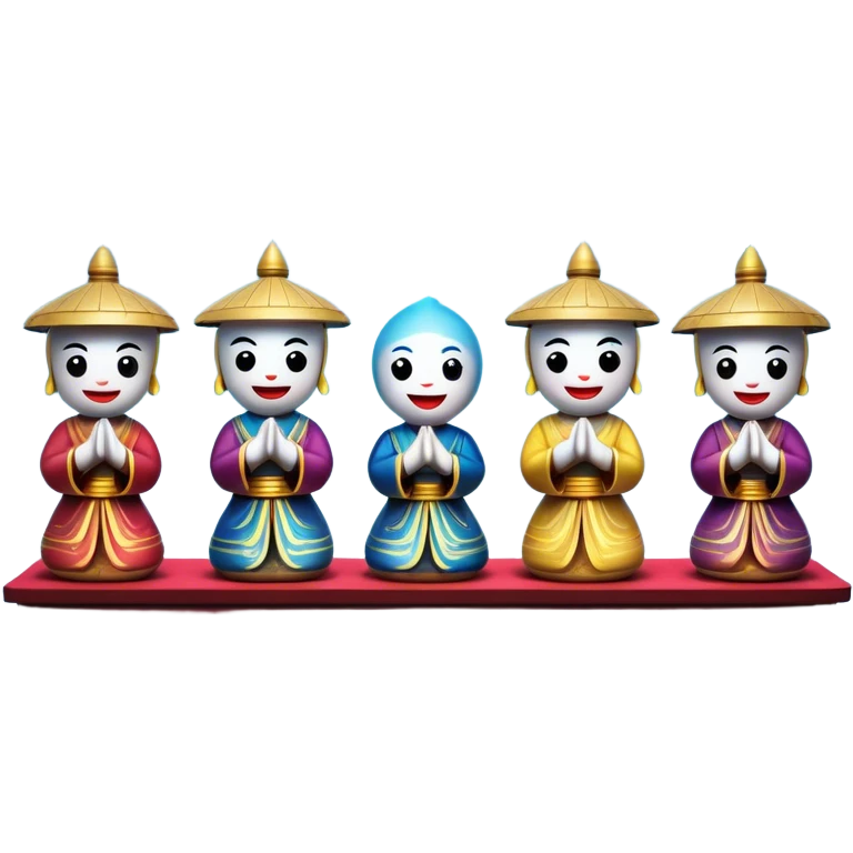 Cinematic Realistic Water Puppetry Emoji, depicted as a whimsical scene of traditional water puppets performing on a reflective water stage, rendered with vivid textures and dynamic playful lighting that captures its enchanting charm. emoji