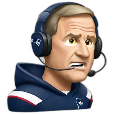 bill belichick, new england patriots, front facing with headset andmicrophone emoji