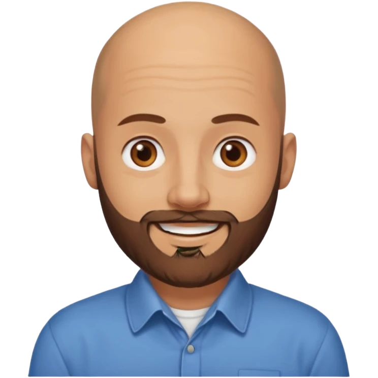 man, bald hair, brown eyes, full beard, smiling emoji