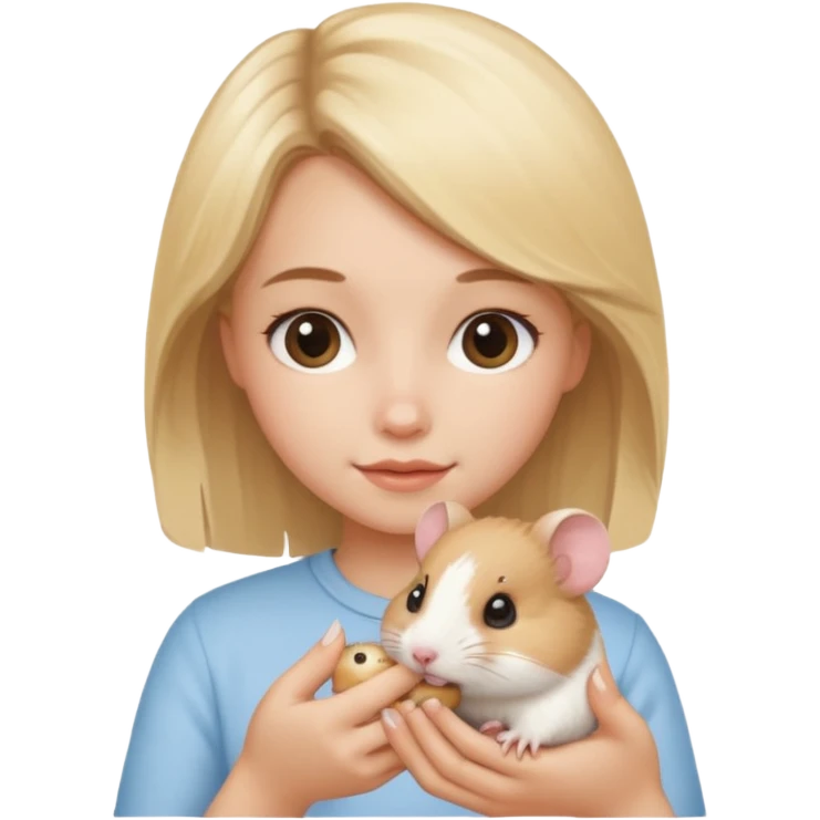 A pretty blond girl holding a hamster emoji
