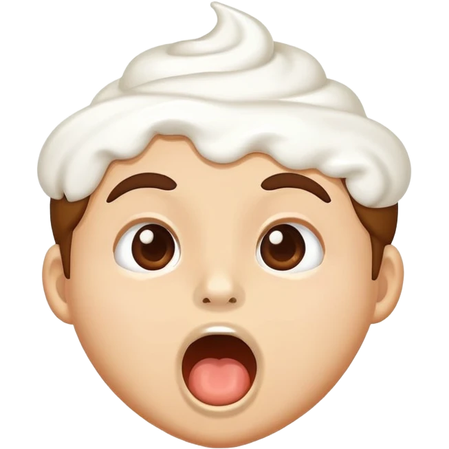 face with whipped cream on cheeks and nose, mouth open in surprise emoji