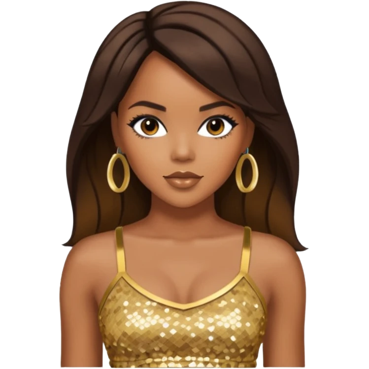 LeToya Luckett with long dark brown hair, gold sequin crop top  emoji