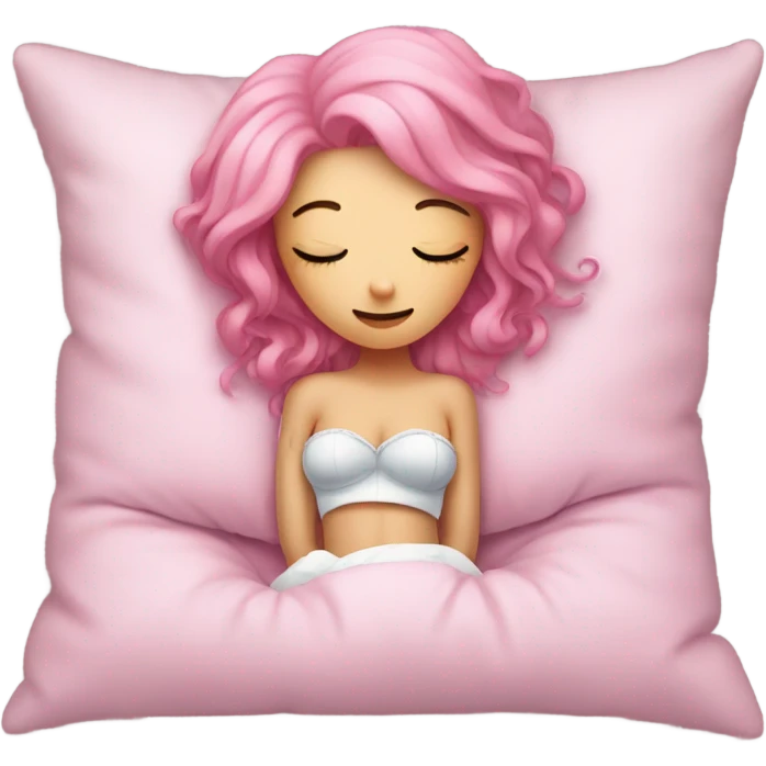 Girl with pink hair sleeping on pillow pink corset  emoji