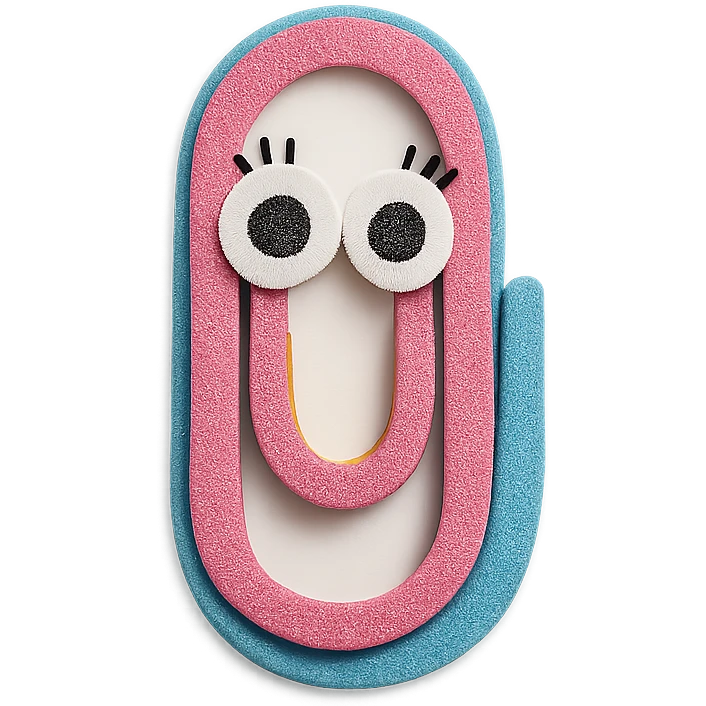a playful and cute paperclip with googly eyes and eyelashes emoji