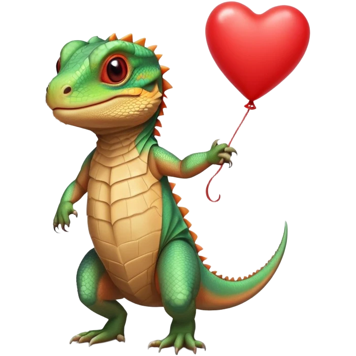 bearded dragon holding a heart balloon emoji