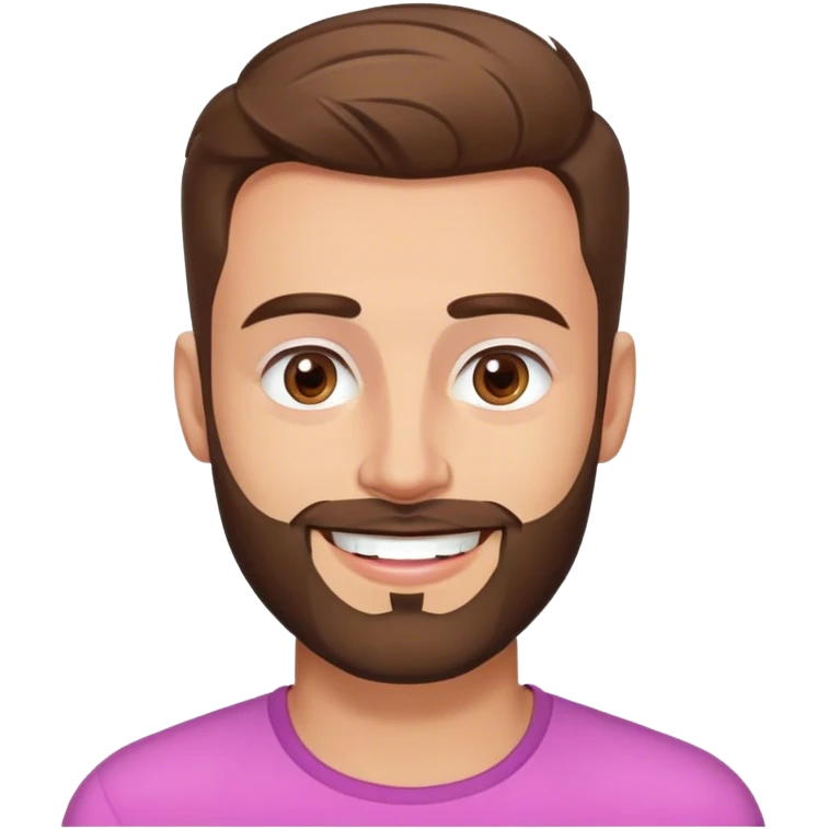 attractive man, hazel eyes, pink lips, trimmed beard, faded cut long top, sharp jawline, thick eyebrows, brown hair, smiling emoji