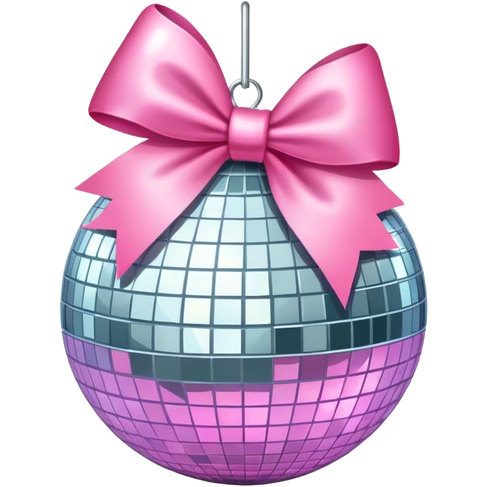 mirrorball with pink bow laying on top of it emoji