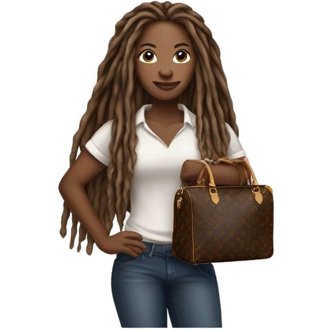 Light brown African American woman with long dreadlocks holding Louis Vuitton bag emoji