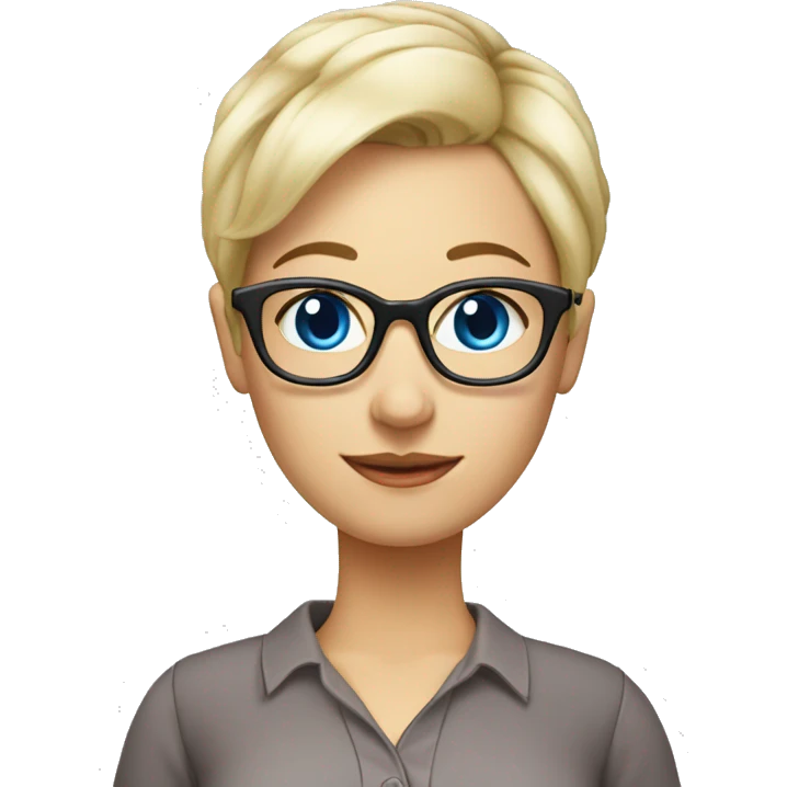 female Teacher with book glasses blonde pixie haircut blue eyes blouse emoji