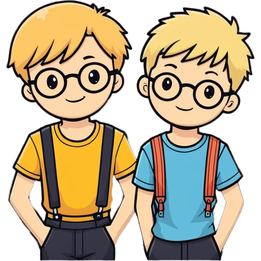 me a boy with braces and with blonde hair and black round glasses and my boyfriend with black hair emoji