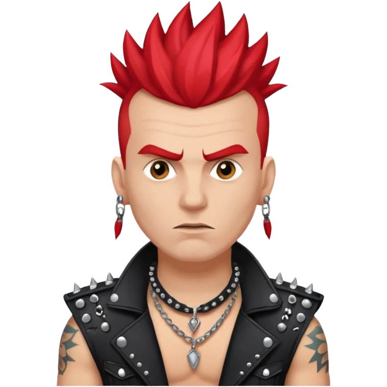 white man rock singer, rebellious, red mohawk, studded leather necklace emoji