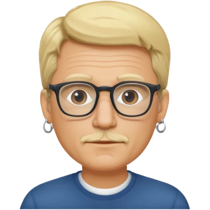 blond middle aged man wearing  big earrings, wearing glassess, with no beard emoji