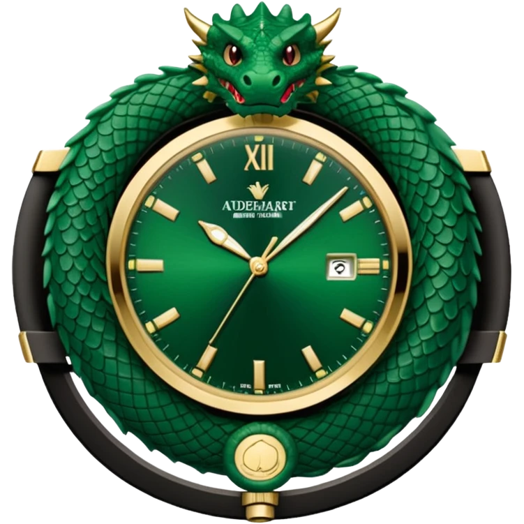 green audemars piguet watch (without text), black bugatti, and a dark green dragon  emoji