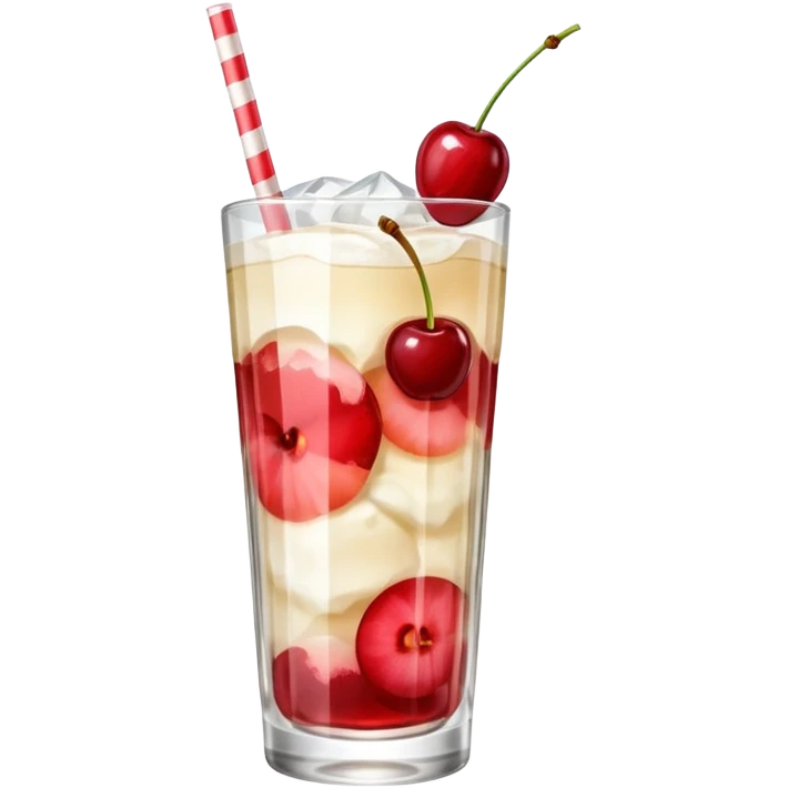 Japanese Cream soda clear glass with ice and vanila + cherry on top emoji