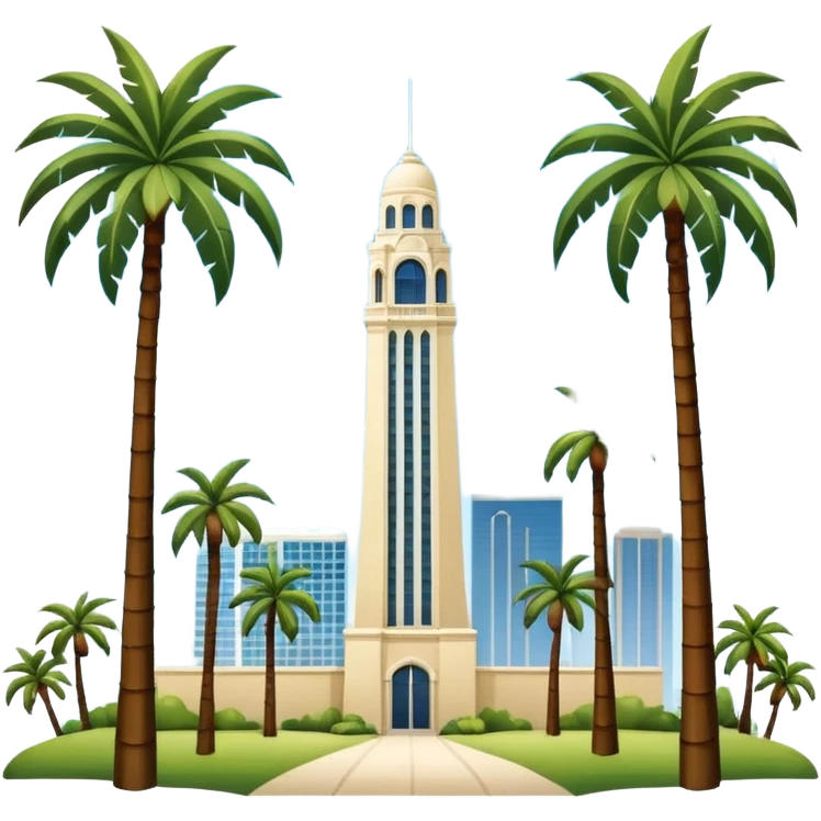 California Tower landscape in San Diego with palm trees, simple, inspired by reference photo, landscape version 4, white background emoji