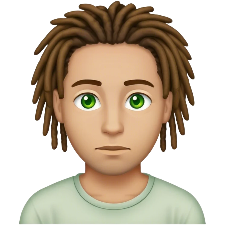 man light skinned, short brown dreads, and green eyes.  emoji