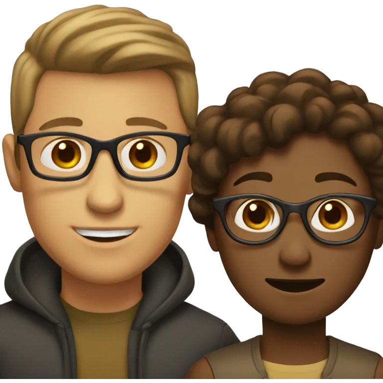 brown woman no glasses and white man with brown hair and glasses emoji