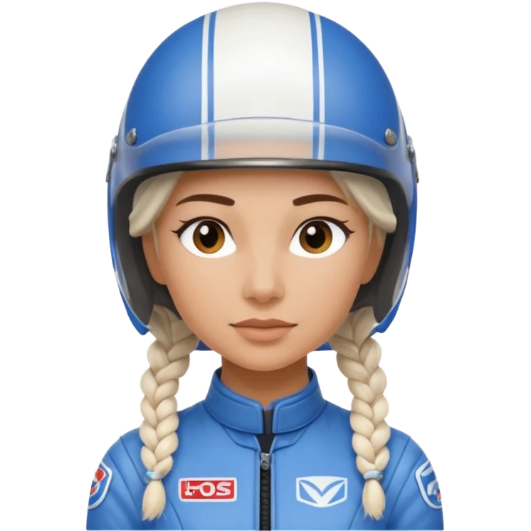 woman with white braided hair in blue racer helmet emoji