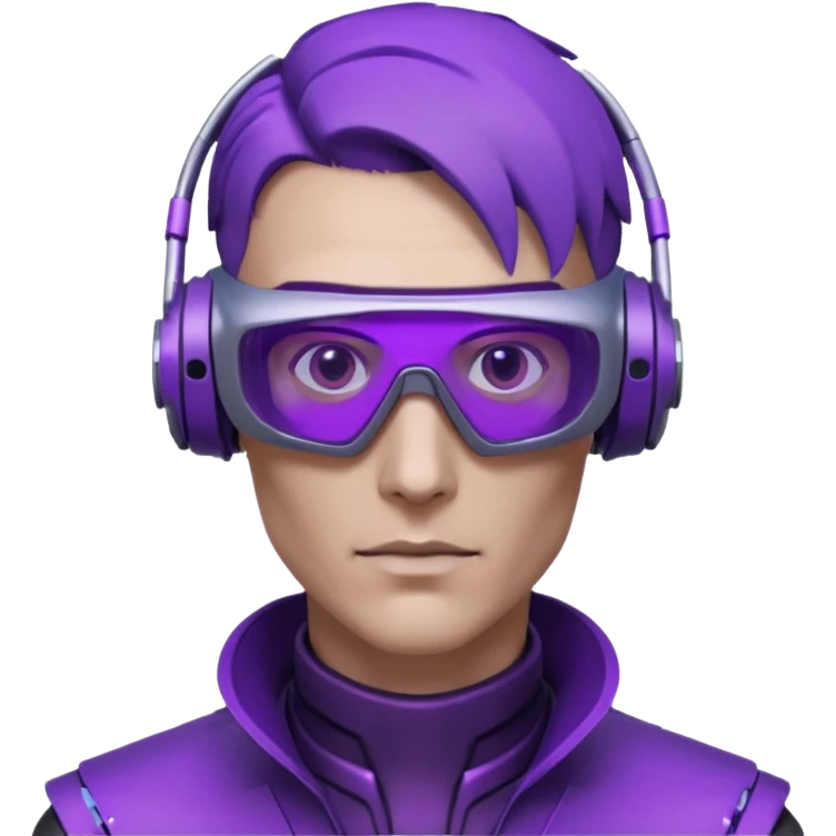 Cyberpunk man head 3d puruple cyber VR -glasses half rotate face 3d emoji
