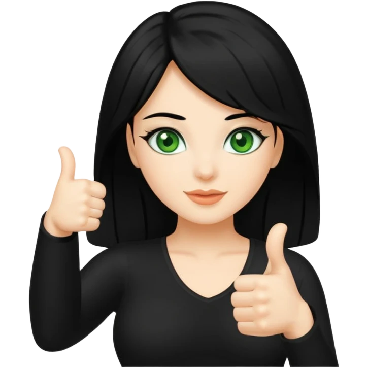 Sexy lady with black hair and green eyes thumbs up black  emoji