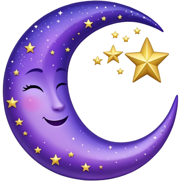 Beautiful sparkly glittery shiny pretty Violet crescent and stars scenery aesthetic decorations emoji