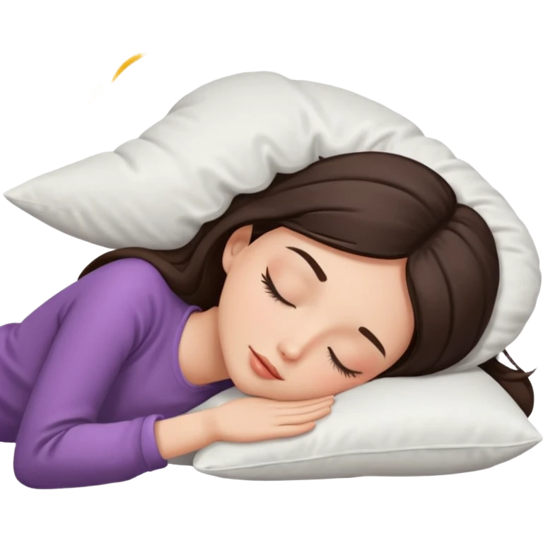 a beautiful brunette girl sleeping with a white pillow under her head  emoji
